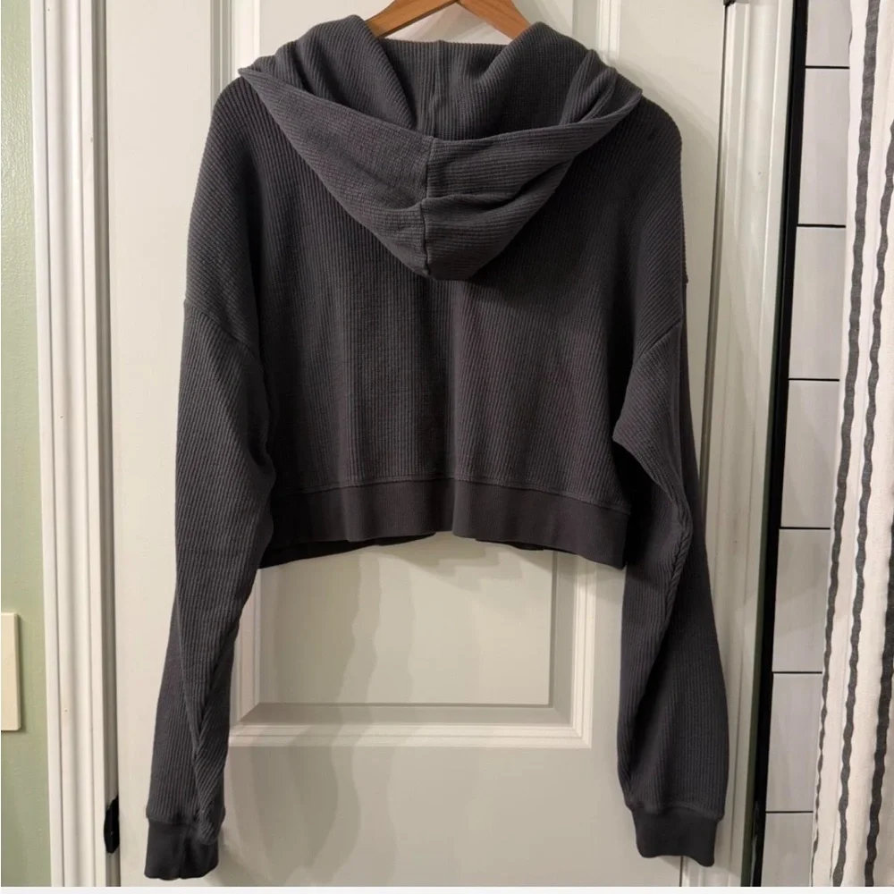 Skims Gray Waffle Cropped Zip Hoodie - Picture 2 of 5